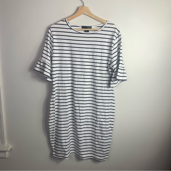 Trixie + Lulu White & Navy Striped Sheath Dress Size Large NWOT - Picture 1 of 4